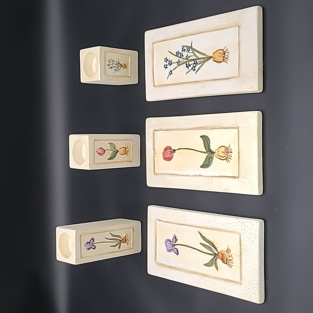 6 Pc. Bundle- Ceramic Floral Tea Light Holders‎ and Wall Hangings
